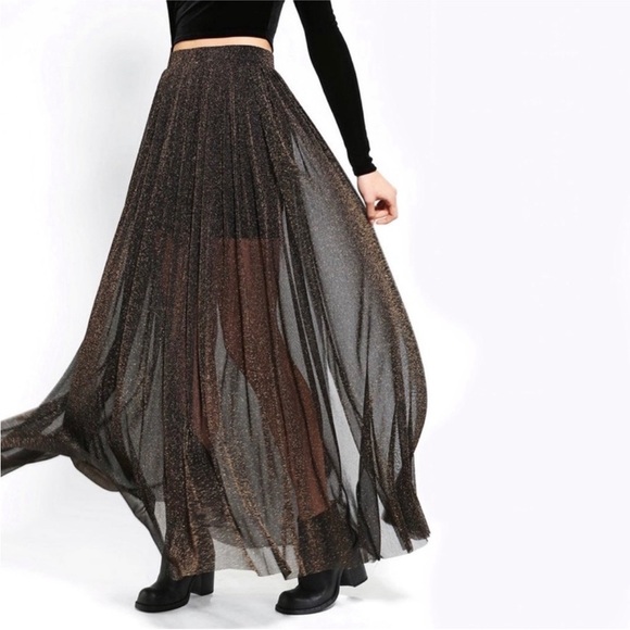 KIMCHI BLUE black mesh glitter sparkle maxi skirt size small - Picture 1 of 8